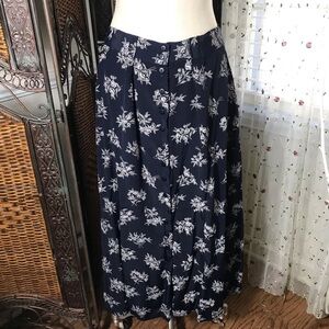 Floral Navy Button-Front Maxi Skirt